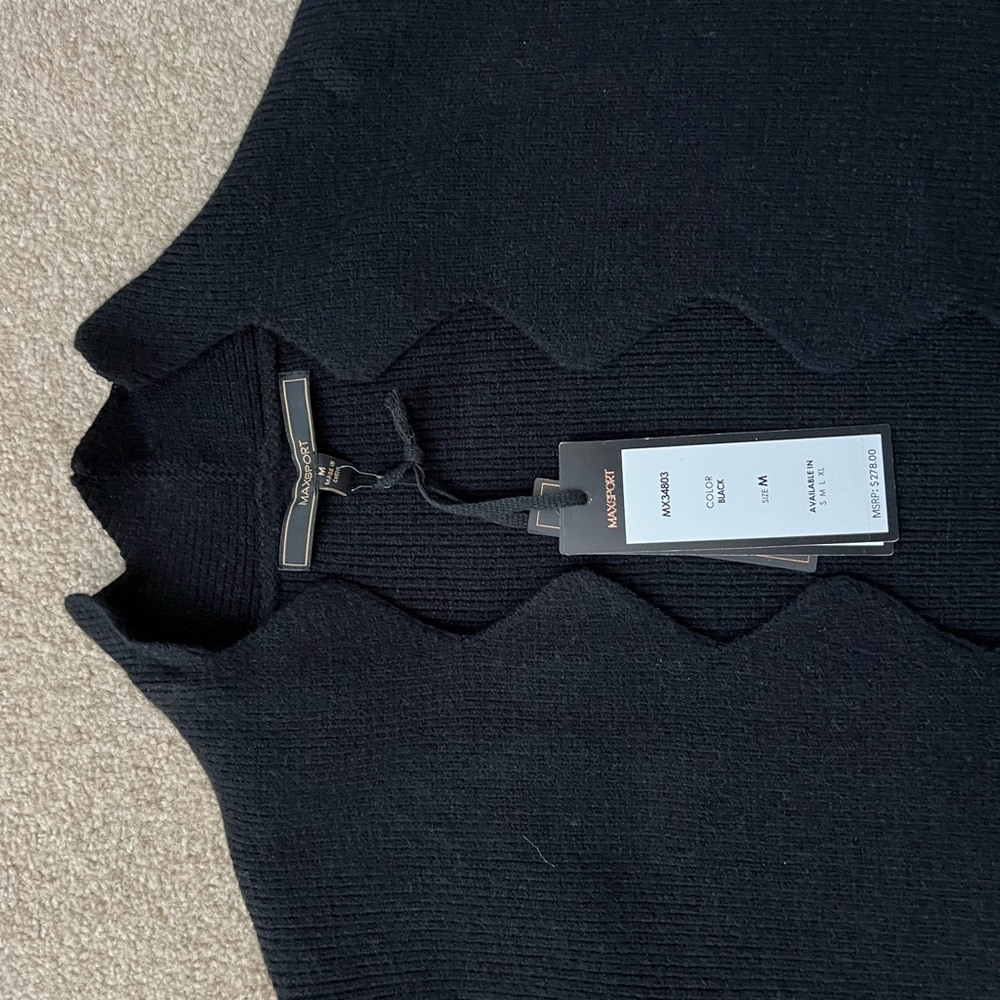 Max Sport nwt women’s size Medium,  black long cardigan, scalloped edge front - Picture 5 of 7